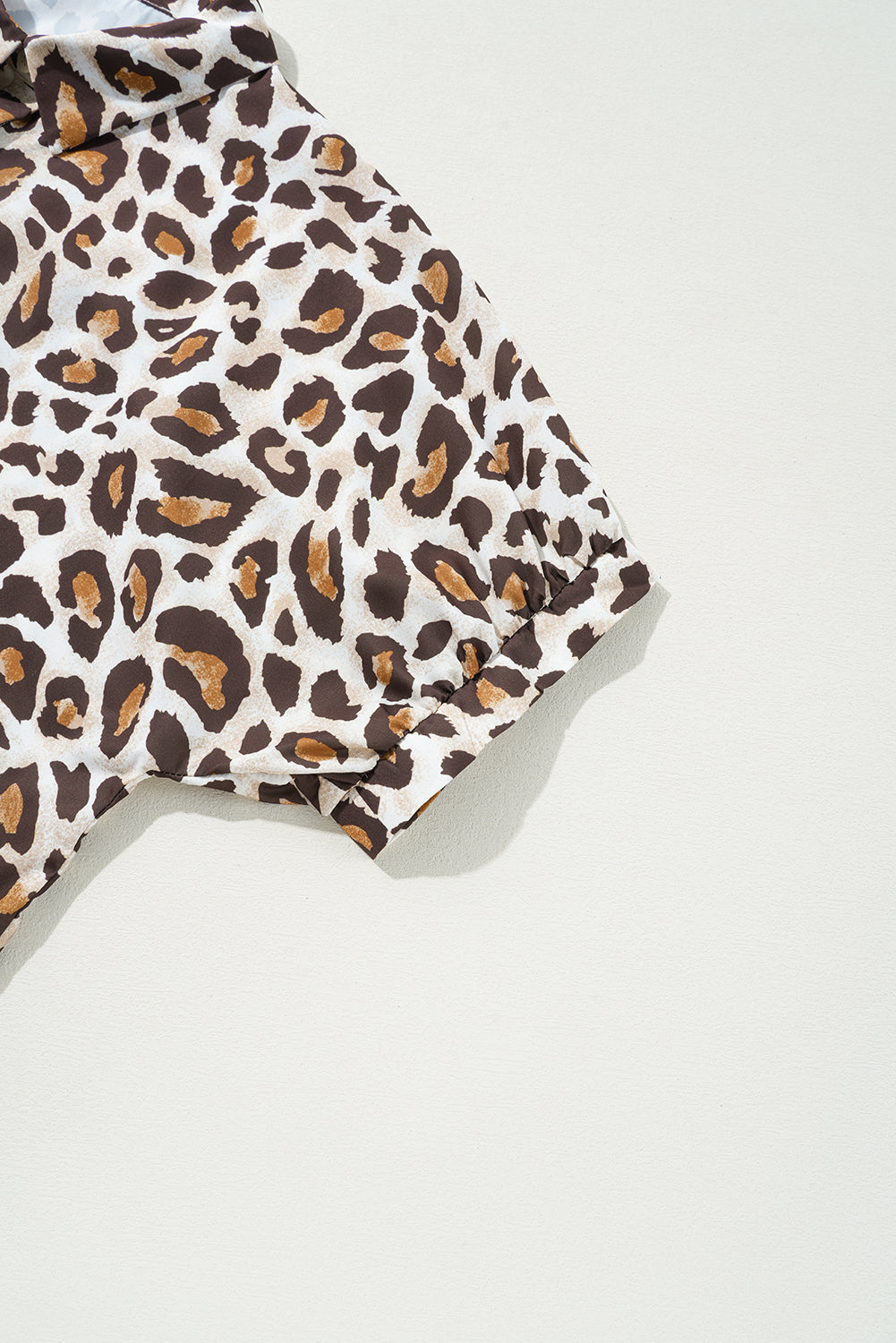 Khaki Plus Size Leopard Print Short Sleeve Buttoned Shirt-Plus Size/Plus Size Tops/Plus Size Blouses & Shirts-[Adult]-[Female]-2022 Online Blue Zone Planet