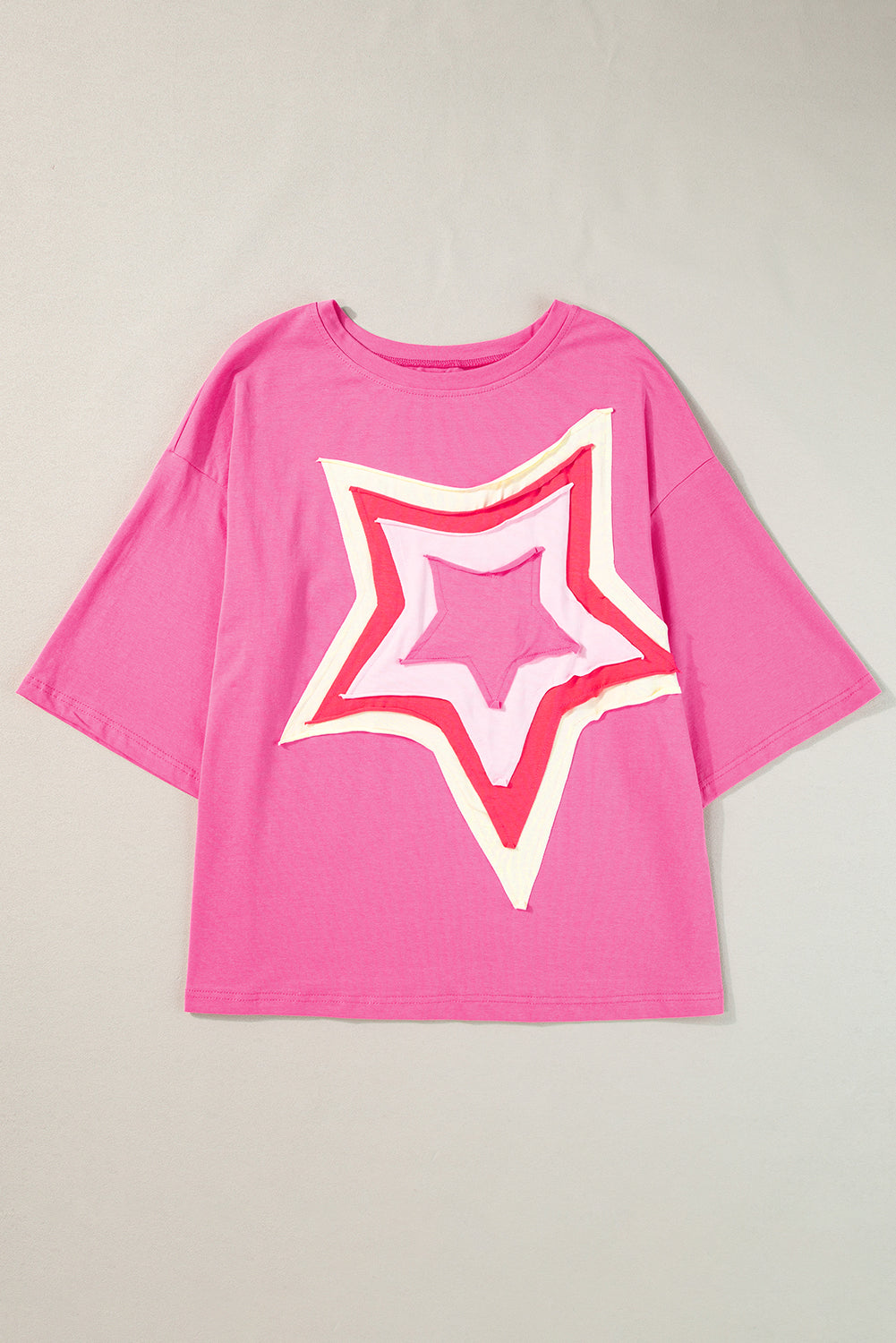 Moonlight Jade Colorblock Star Patched Half Sleeve Oversized Tee-Tops/Tops & Tees-[Adult]-[Female]-2022 Online Blue Zone Planet