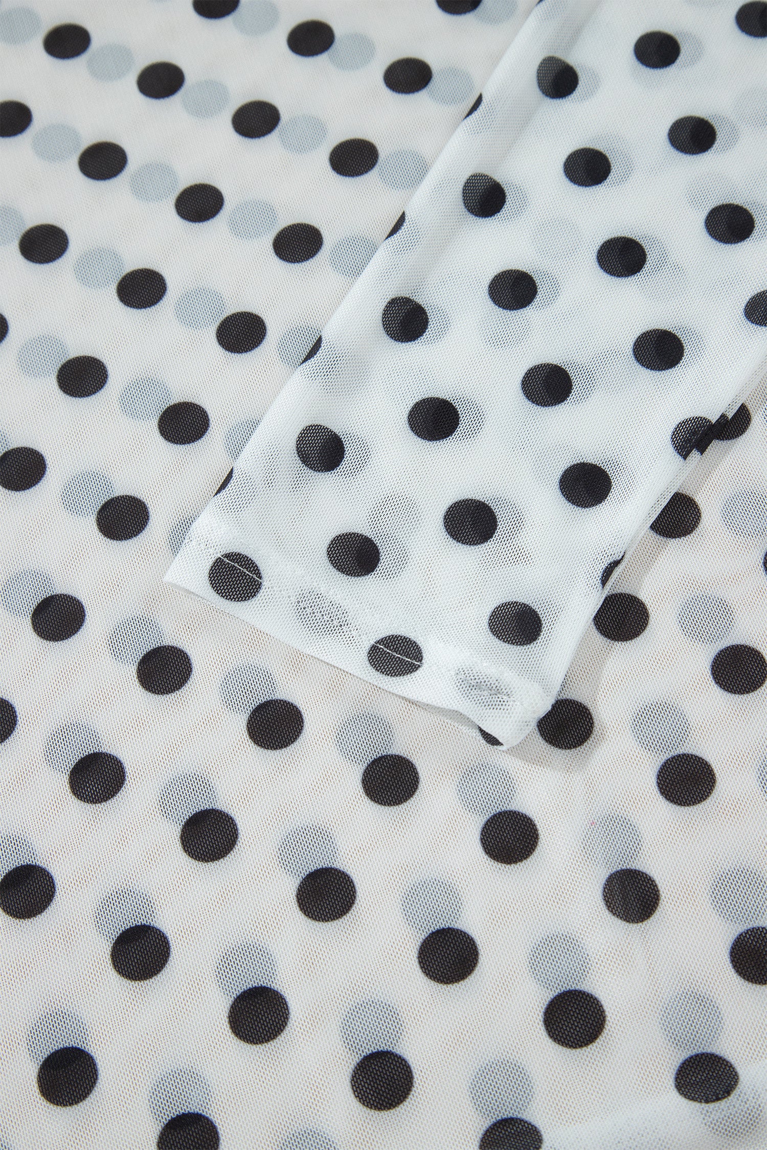 Black Polka Dot Sheer Mesh Long Sleeve Round Neck Shift Blouse-Tops/Long Sleeve Tops-[Adult]-[Female]-2022 Online Blue Zone Planet