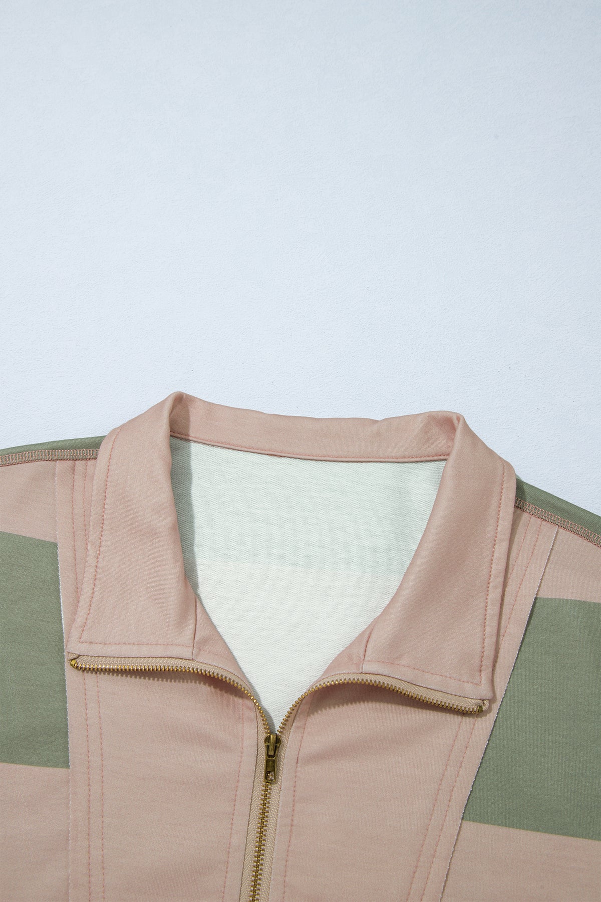 Green Striped Colorblock Zipper Pullover Long Sleeve Loose Top-Tops/Long Sleeve Tops-[Adult]-[Female]-2022 Online Blue Zone Planet