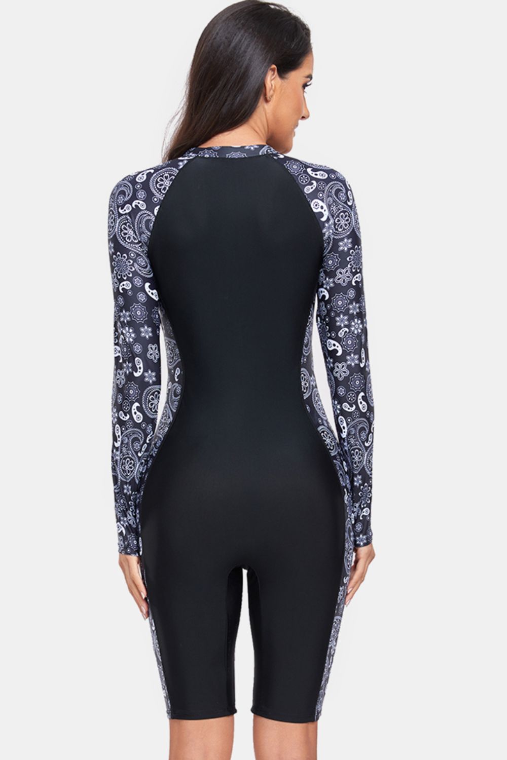 Blue Zone Planet | Printed Half Zip Long Sleeve One-Piece Swimwear-TOPS / DRESSES-[Adult]-[Female]-2022 Online Blue Zone Planet