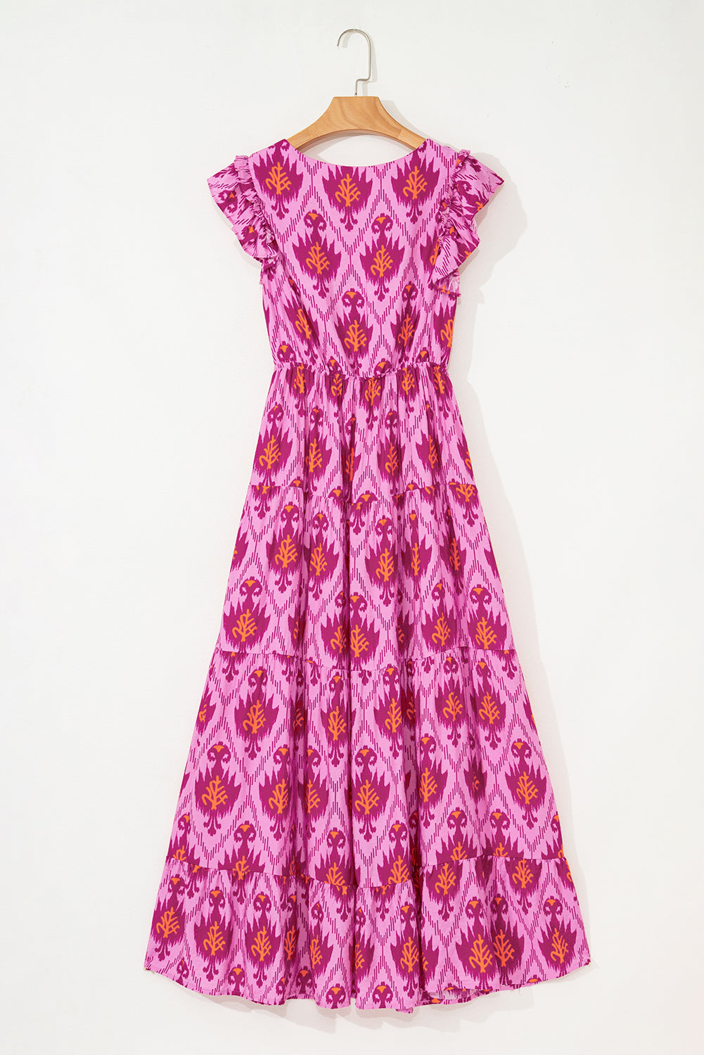 Bonbon Retro Print Twisted Front Ruffled Sleeve Maxi Dress-Dresses/Maxi Dresses-[Adult]-[Female]-2022 Online Blue Zone Planet