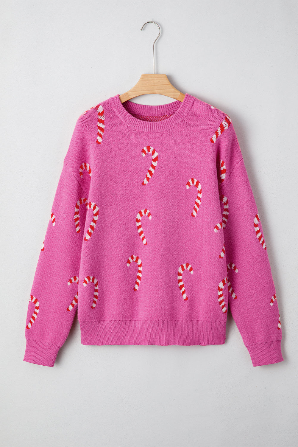 Sachet Pink Christmas Candy Cane Holiday Drop Shoulder Sweater-Sweaters & Cardigans/Sweaters-[Adult]-[Female]-2022 Online Blue Zone Planet