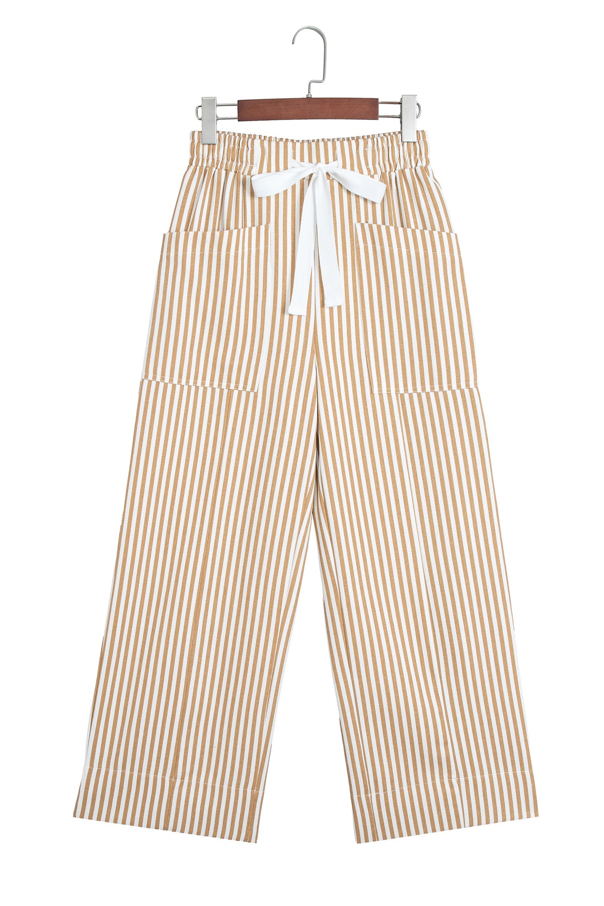 Apricot Stripe Ribbon Drawstring Waist Full-Length Shift Pant-Bottoms/Pants & Culotte-[Adult]-[Female]-2022 Online Blue Zone Planet