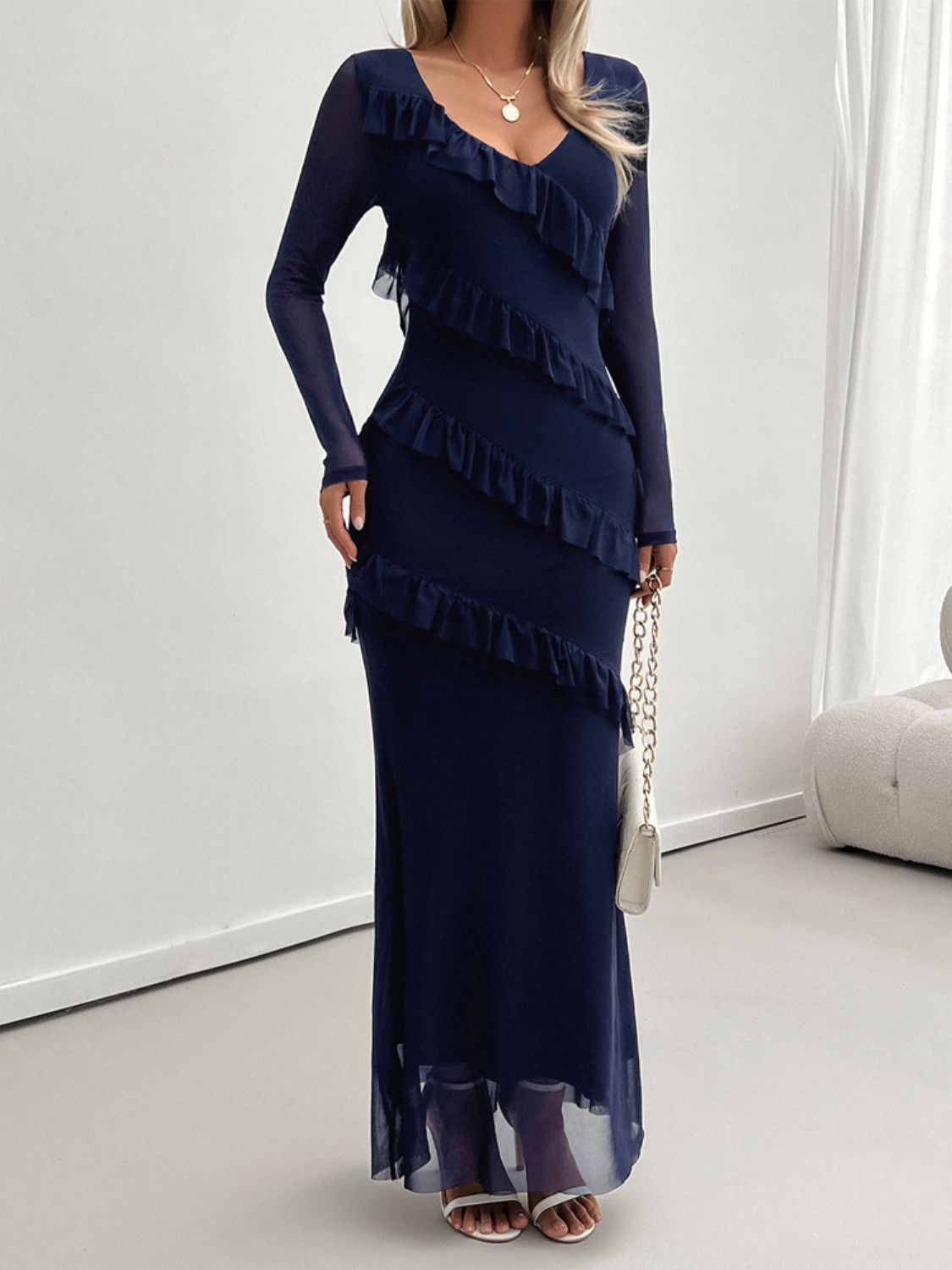 Devine Ruffled Surplice Long Sleeve Maxi Dress-TOPS / DRESSES-[Adult]-[Female]-2022 Online Blue Zone Planet