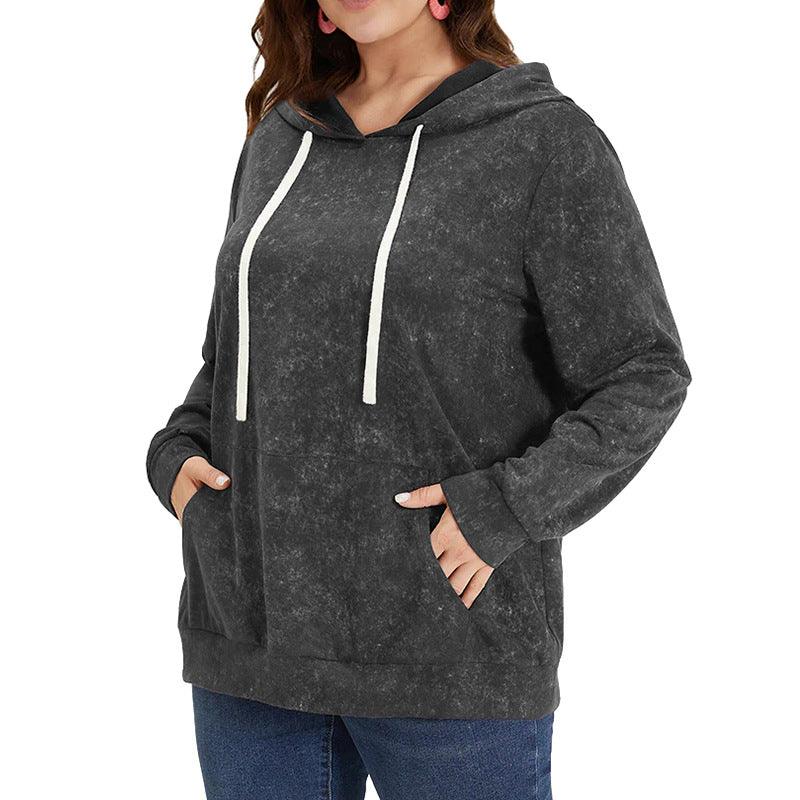 Plus Size Long-sleeved Pullover Hoodie with Pockets and Drawstring-Tops / Dresses-[Adult]-[Female]-2022 Online Blue Zone Planet