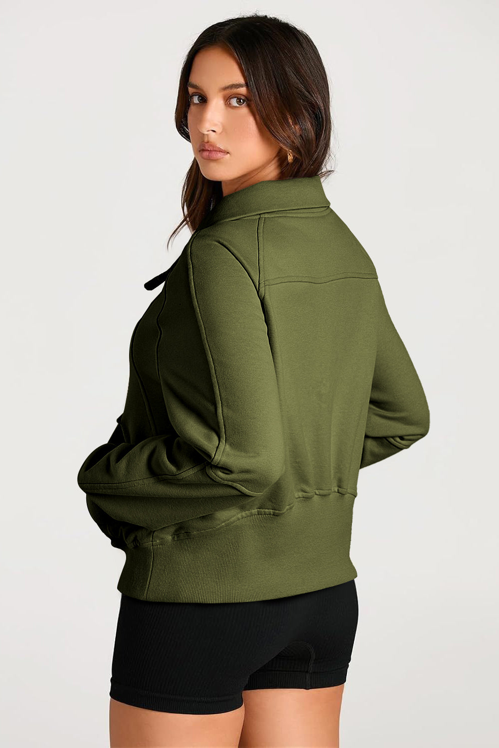 Brown Quarter Zip Stand Neck Kangaroo Pocket Sweatshirt-Tops/Sweatshirts & Hoodies-[Adult]-[Female]-2022 Online Blue Zone Planet