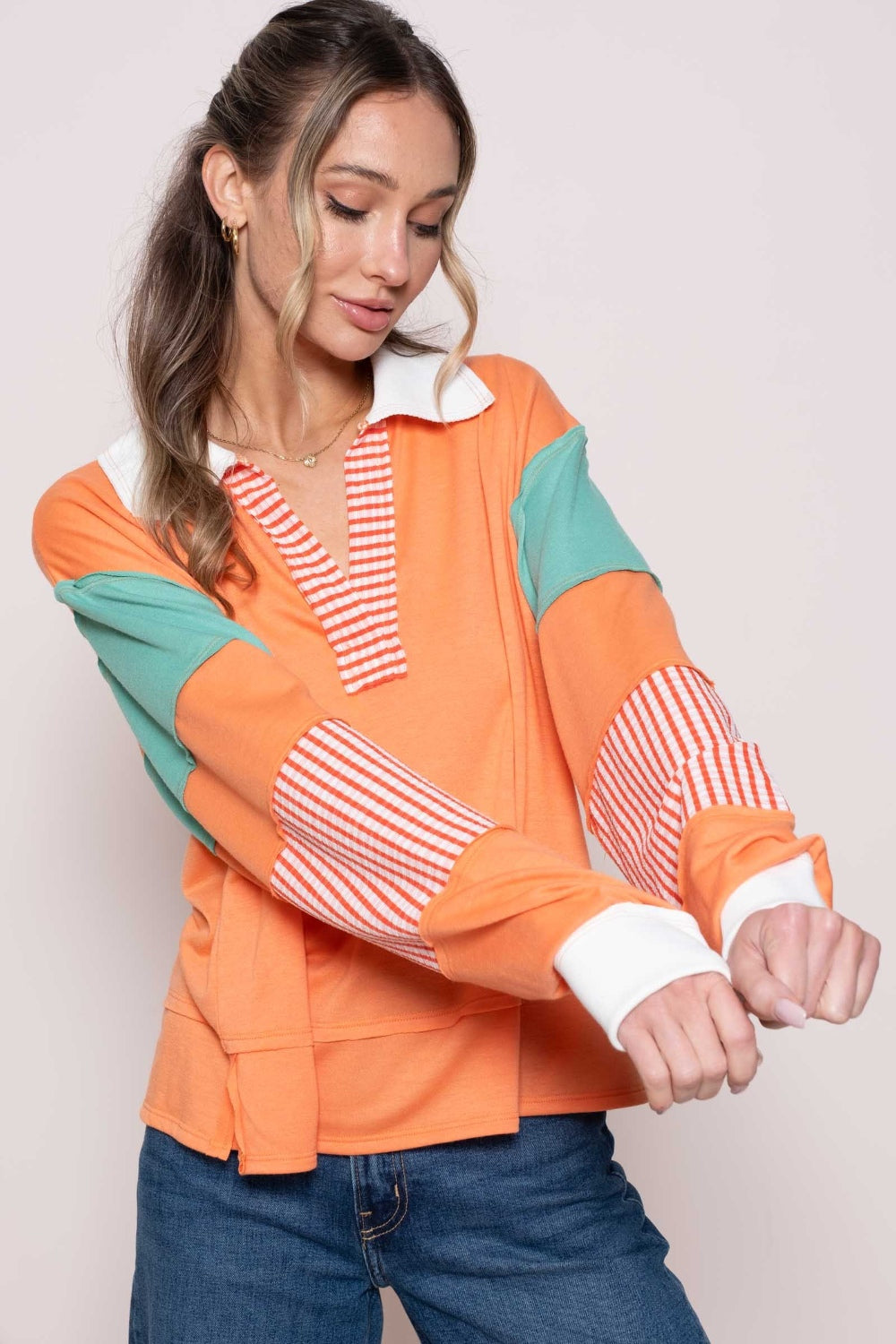 Hailey & Co Color Block Top with Striped Panel-TOPS / DRESSES-[Adult]-[Female]-2022 Online Blue Zone Planet