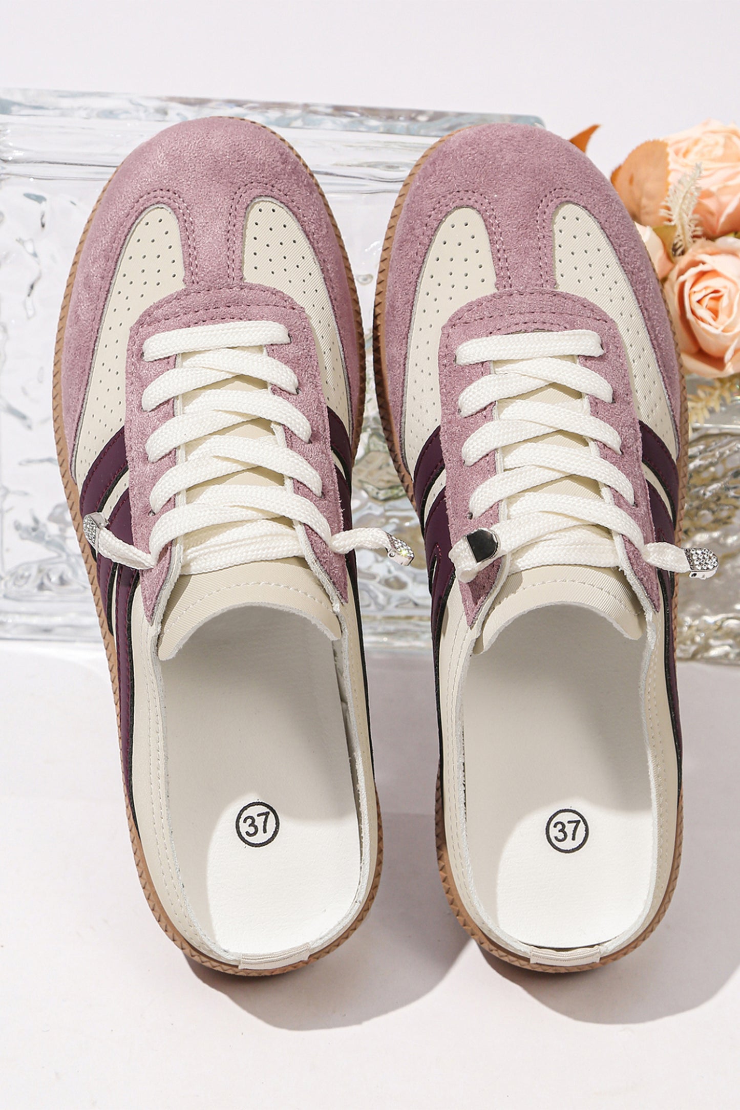 Pink Eyelet PU Leather Patchwork Color Pop Sneakers-Shoes & Bags/Womens Shoes-[Adult]-[Female]-2022 Online Blue Zone Planet
