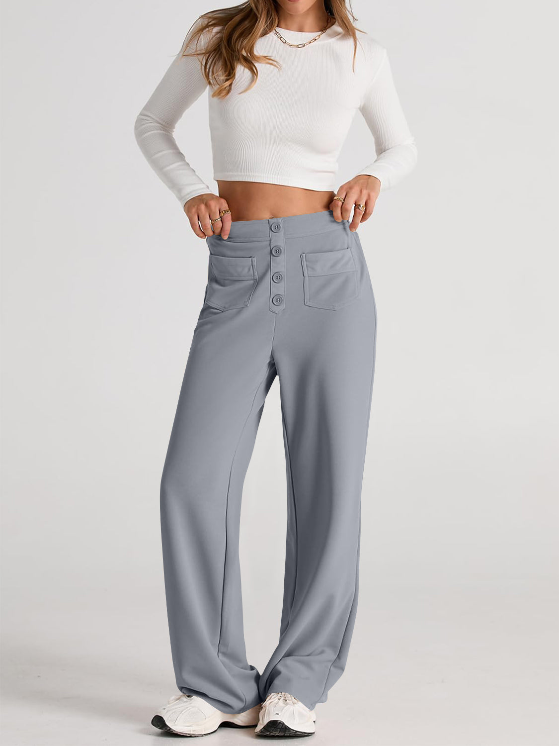 Blue Zone Planet | High Waist Wide Leg Pants-TOPS / DRESSES-[Adult]-[Female]-2022 Online Blue Zone Planet