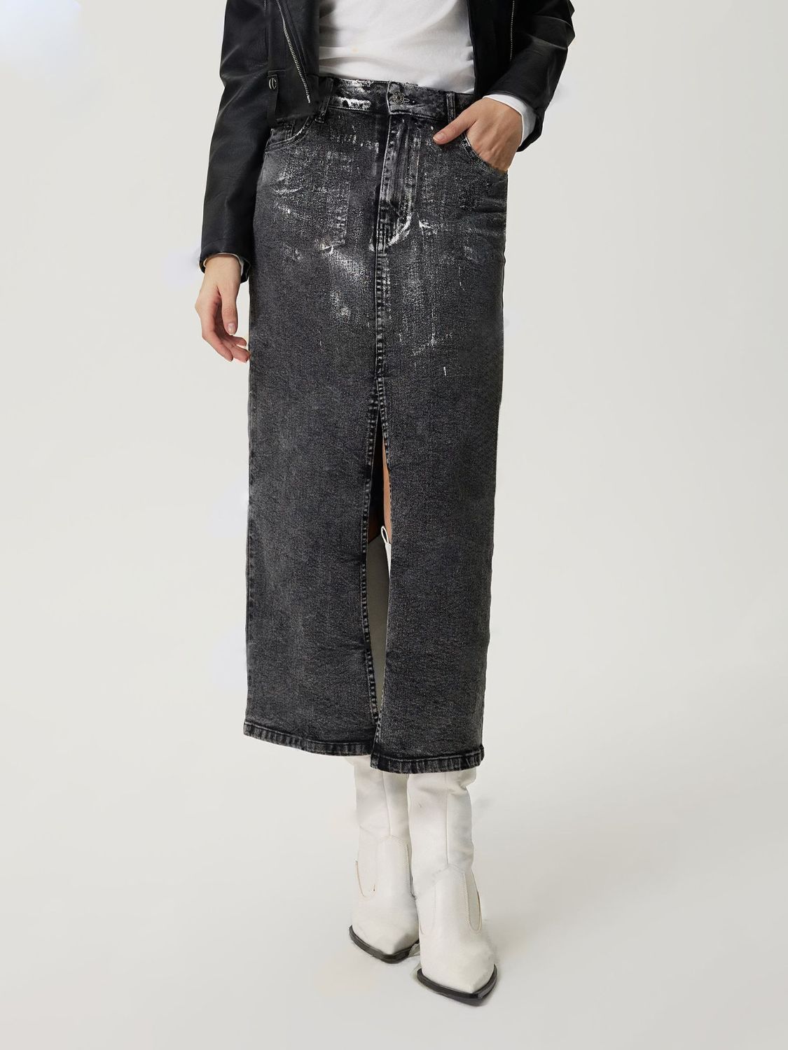 Slit Midi Denim Skirt with Pockets-BOTTOMS SIZES SMALL MEDIUM LARGE-[Adult]-[Female]-2022 Online Blue Zone Planet