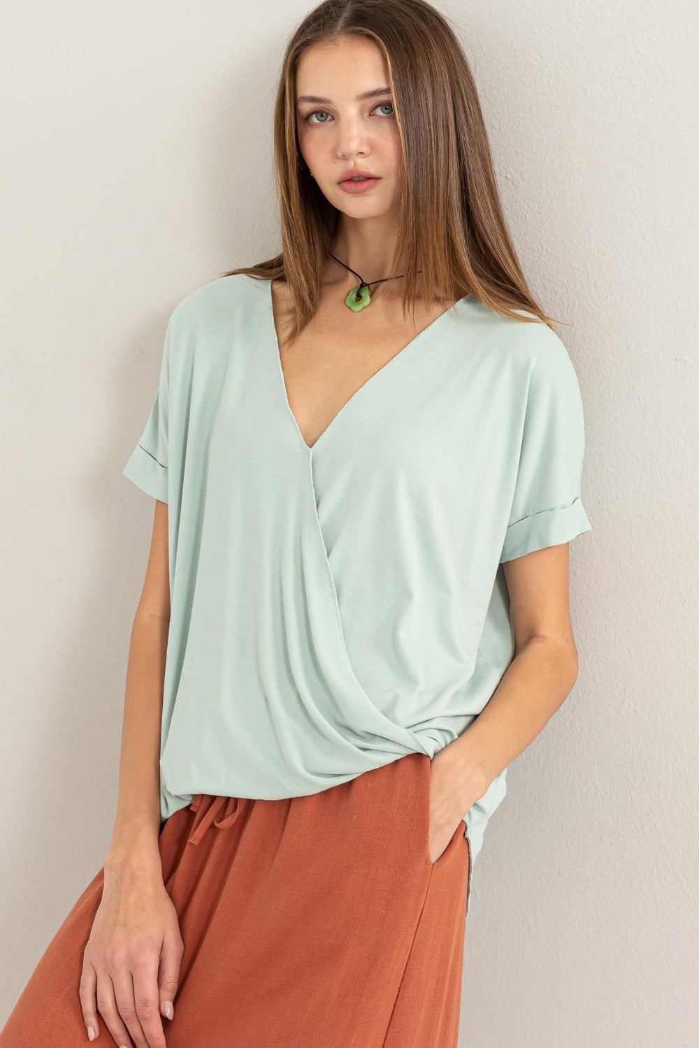 Blue Zone Planet | HYFVE Short Sleeve Surplice Top-TOPS / DRESSES-[Adult]-[Female]-Mint-S-2022 Online Blue Zone Planet