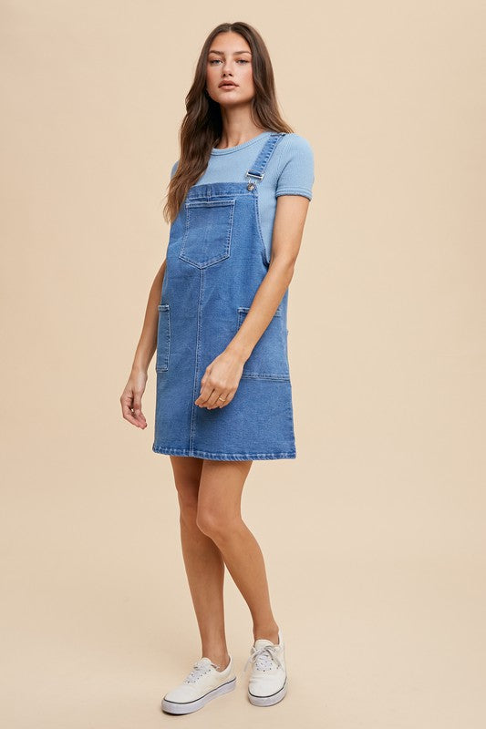 Annie Wear Wide Strap Denim Overall Dress with Pockets-TOPS / DRESSES-[Adult]-[Female]-2022 Online Blue Zone Planet