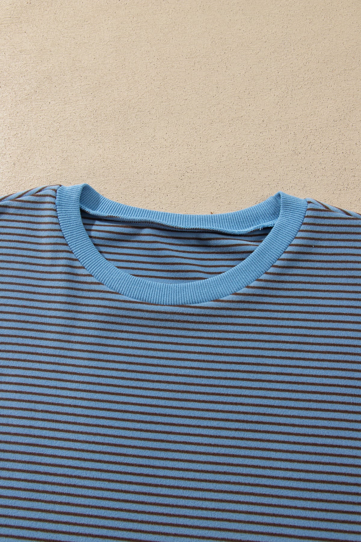 Beige Stripe Contrast Trim Round Neck Oversize Long Sleeve Top 2pcs Pant Set-Two Piece Sets/Pant Sets-[Adult]-[Female]-2022 Online Blue Zone Planet