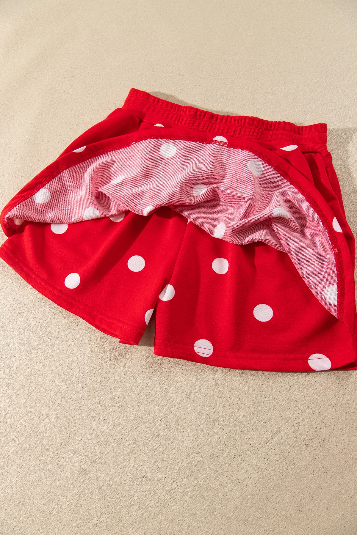 Red Polka Dot Raw Hem Relaxed Pullover Loose Skort Two Piece Set-Two Piece Sets/Two Piece Dresses-[Adult]-[Female]-2022 Online Blue Zone Planet
