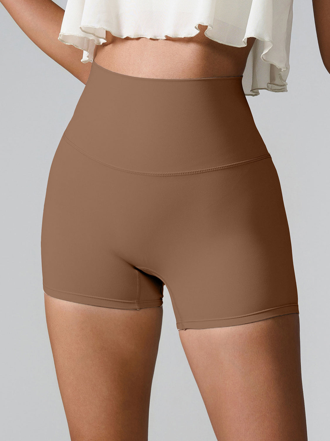 Blue Zone Planet | High Waist Active Shorts-TOPS / DRESSES-[Adult]-[Female]-Chestnut-S-2022 Online Blue Zone Planet