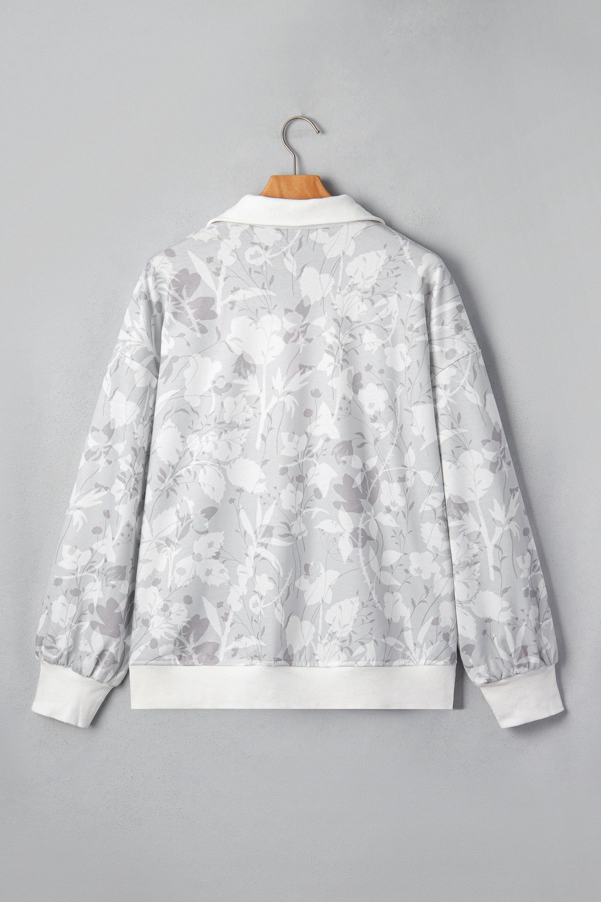 Gray Floral Print Quarter Zip Stand Neck Long Sleeve Sweatshirt-Tops/Sweatshirts & Hoodies-[Adult]-[Female]-2022 Online Blue Zone Planet