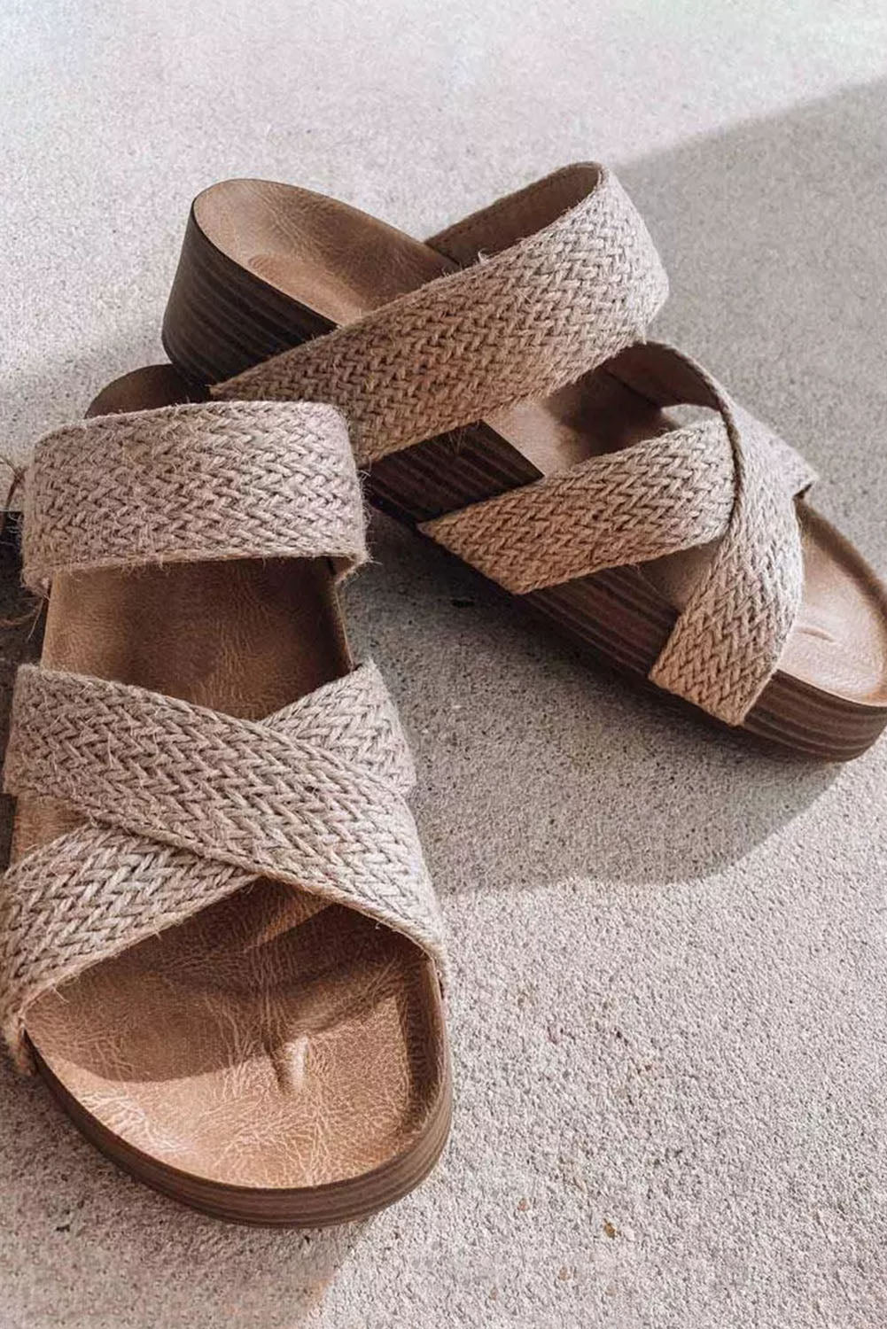 Beige Woven Cross Criss Hollowed Slip-On Slippers-Shoes & Bags/Slippers-[Adult]-[Female]-2022 Online Blue Zone Planet