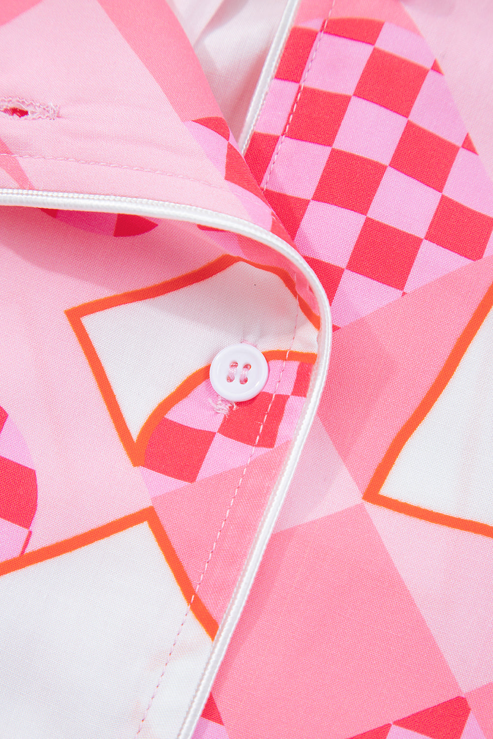 Pink Heart Print Shirt Style Silky Short Pajama Set-Loungewear & Sleepwear/Sleepwear-[Adult]-[Female]-2022 Online Blue Zone Planet