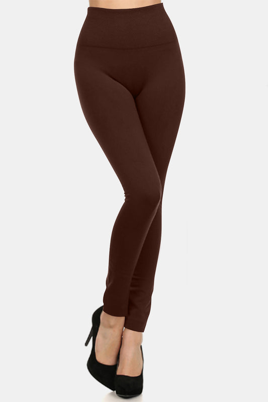 Yelete Full Size Seamless Fleece Lined Leggings-BOTTOM SIZES SMALL MEDIUM LARGE-[Adult]-[Female]-Coffee-One Size-Regular-2022 Online Blue Zone Planet