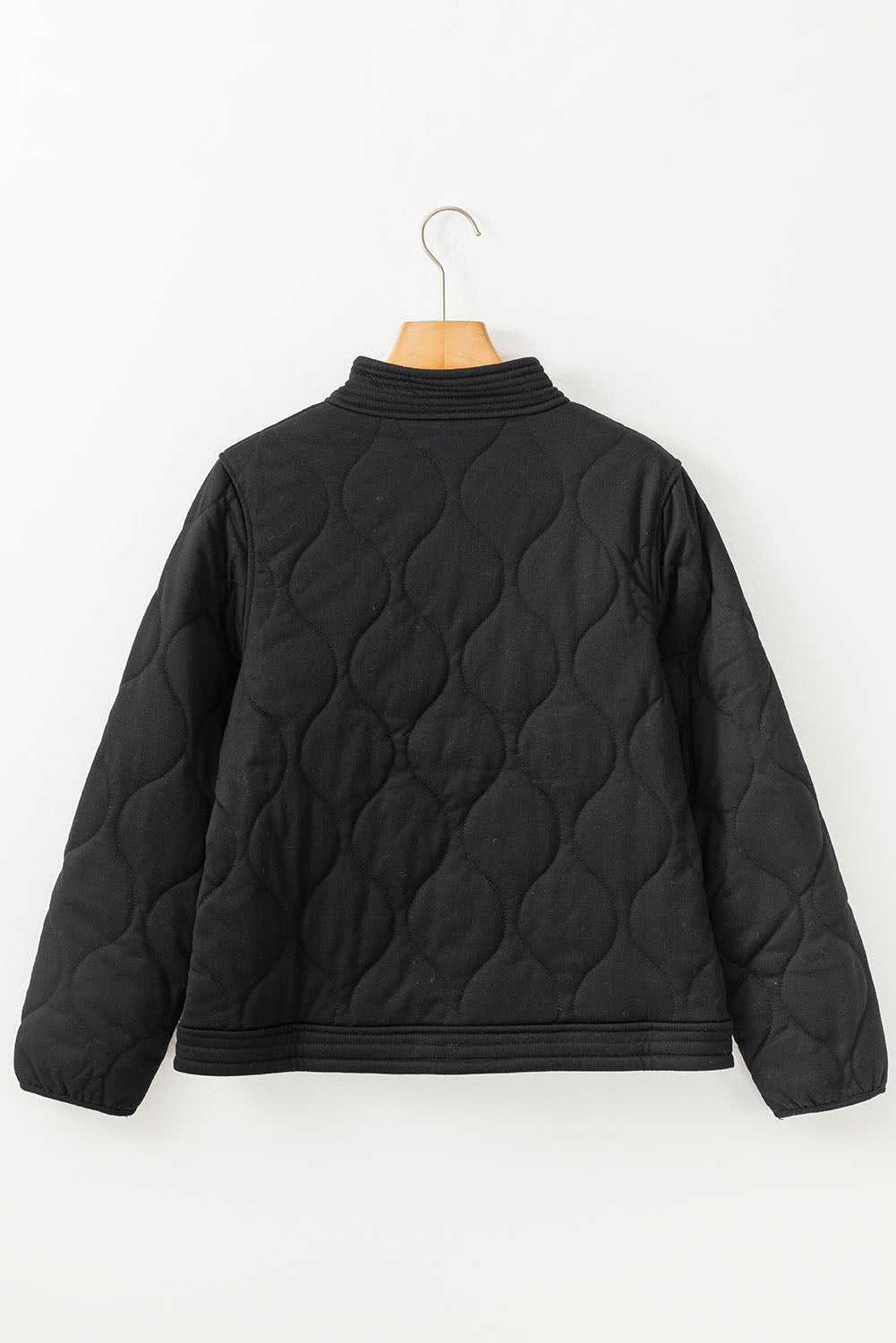 Black Solid Color Quilted Snap Button Jacket-Outerwear/Jackets-[Adult]-[Female]-2022 Online Blue Zone Planet