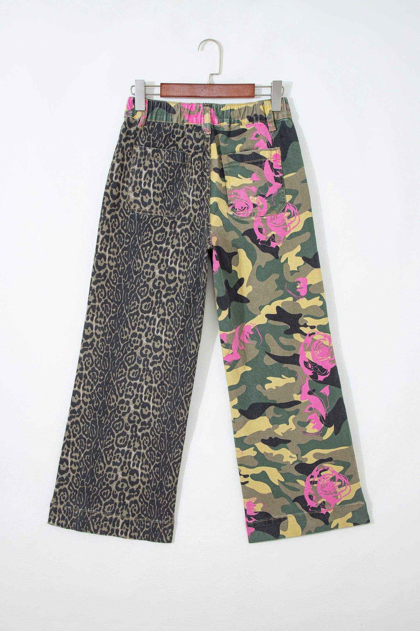 Multicolour Abstract Camouflage Print Contrast Leopard Patchwork Straight Leg Jeans-Bottoms/Jeans-[Adult]-[Female]-2022 Online Blue Zone Planet
