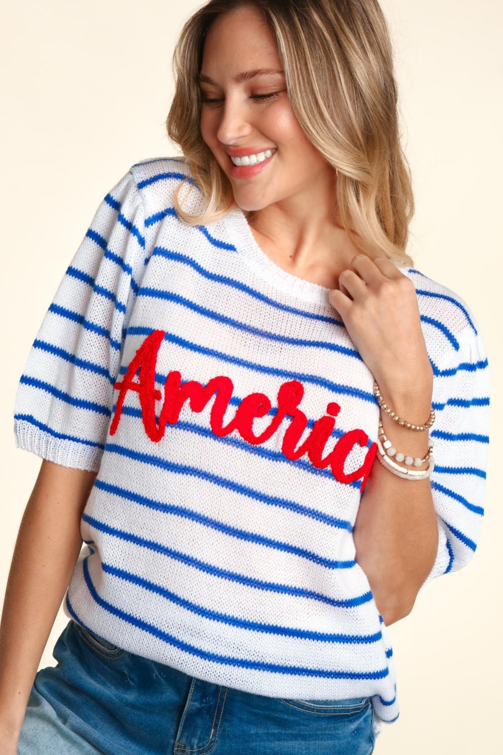 Haptics Letter Embroidery Striped Knit Top-TOPS / DRESSES-[Adult]-[Female]-2022 Online Blue Zone Planet