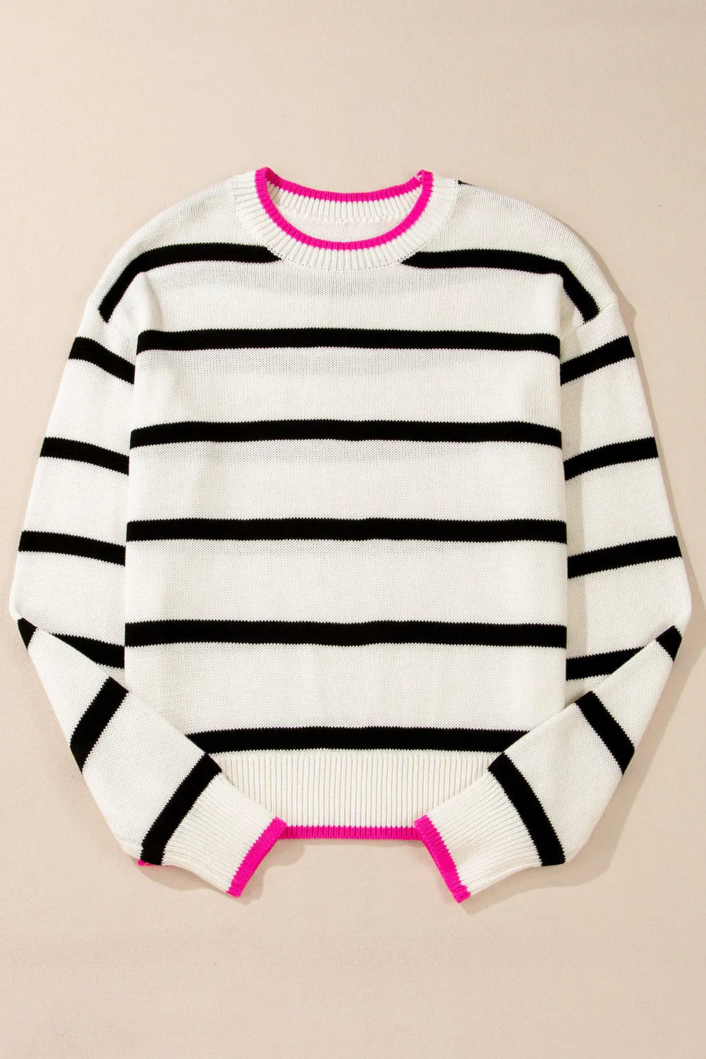 Striped Round Neck Long Sleeve Sweater-TOPS / DRESSES-[Adult]-[Female]-2022 Online Blue Zone Planet