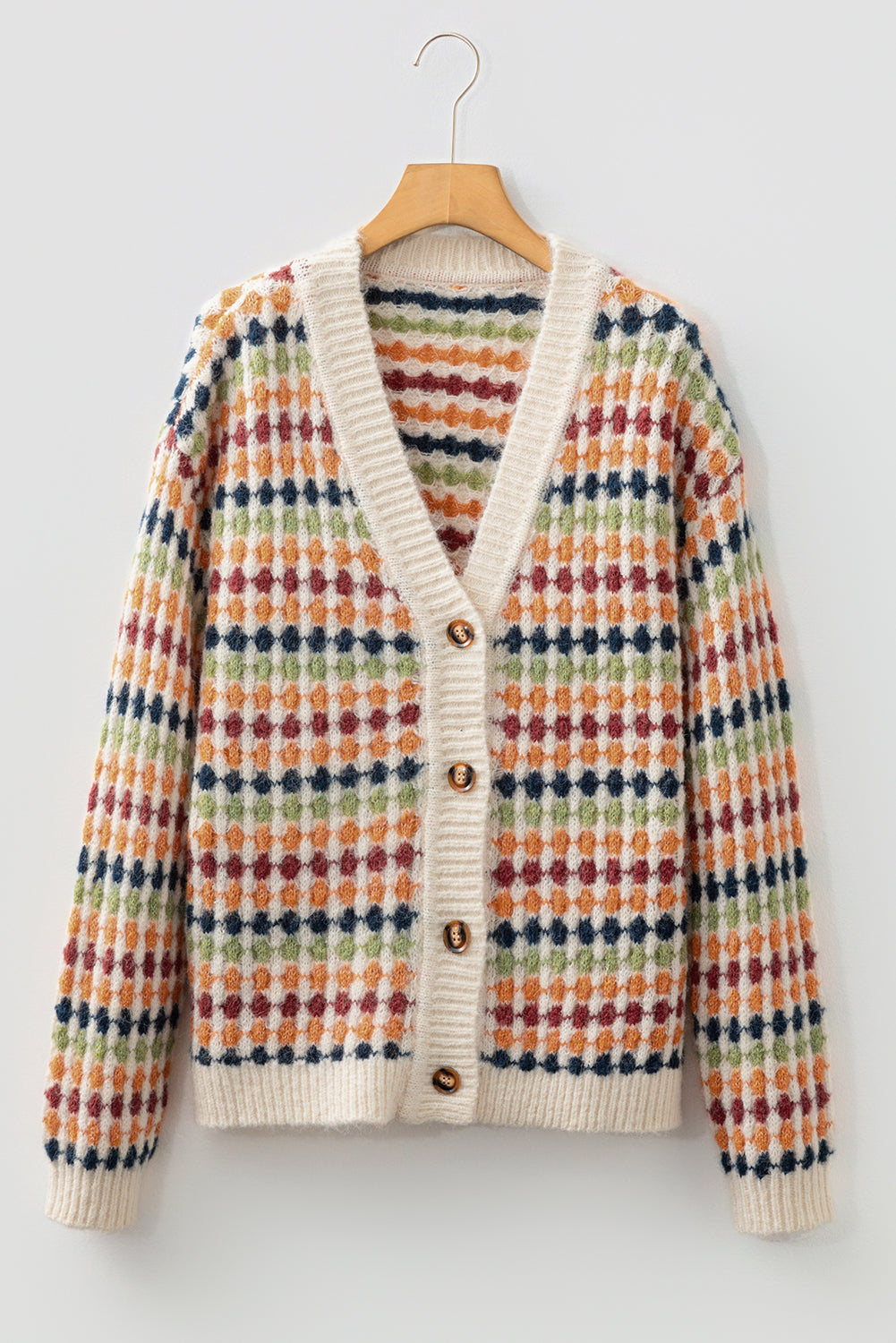 Multicolour Dotty Pattern Knit Button Front V Neck Sweater Cardigan-TOPS / DRESSES-[Adult]-[Female]-2022 Online Blue Zone Planet