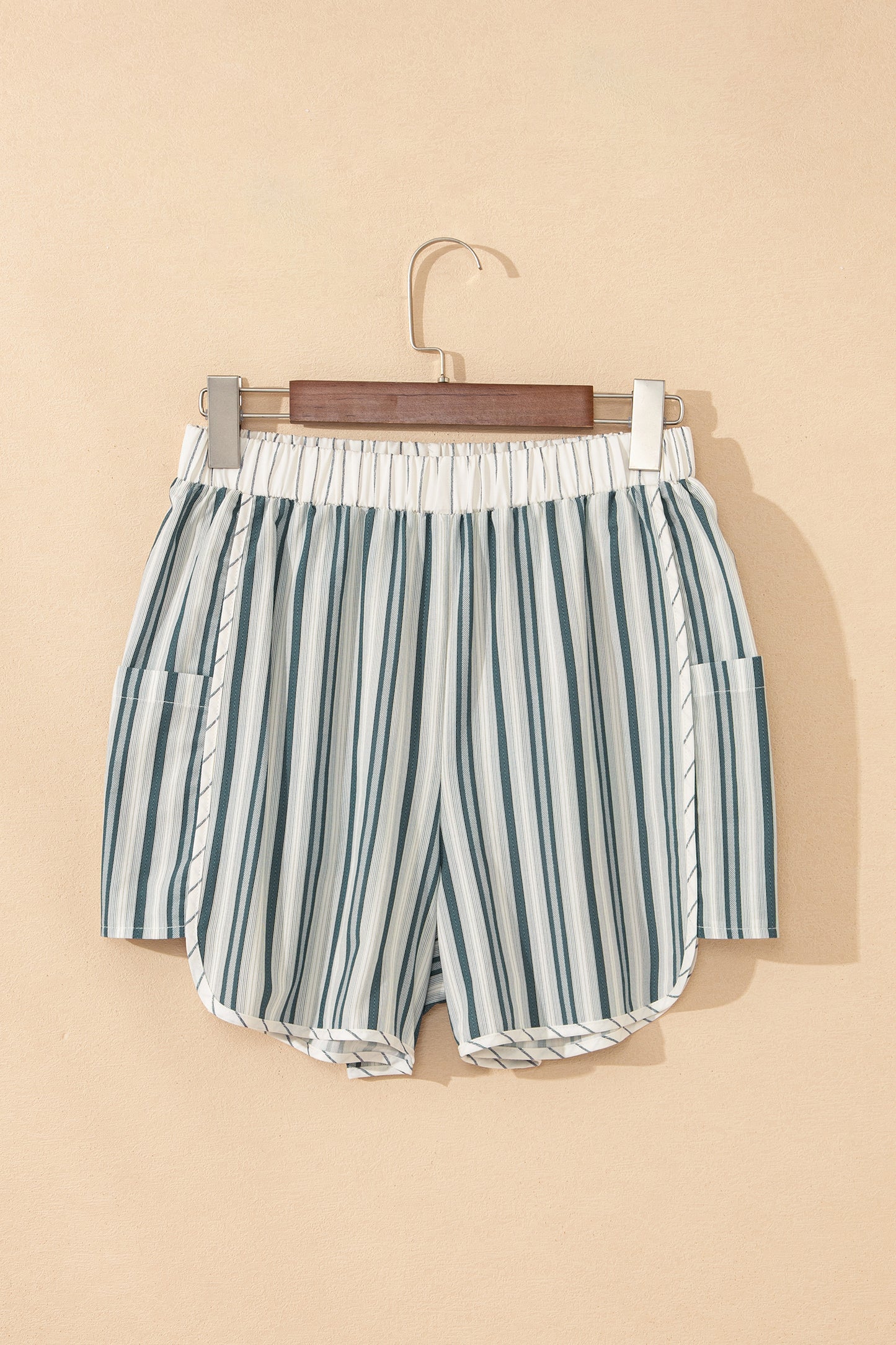 Gray Stripe Elastic Waist Cargo Pocket Casual Shorts-Bottoms/Casual Shorts-[Adult]-[Female]-2022 Online Blue Zone Planet
