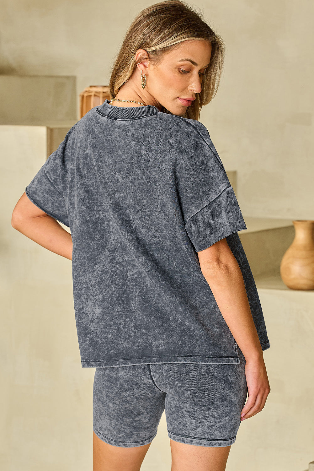 Black Mineral Washed Oversized T Shirt and Shorts Set-Loungewear & Sleepwear/Loungewear-[Adult]-[Female]-2022 Online Blue Zone Planet