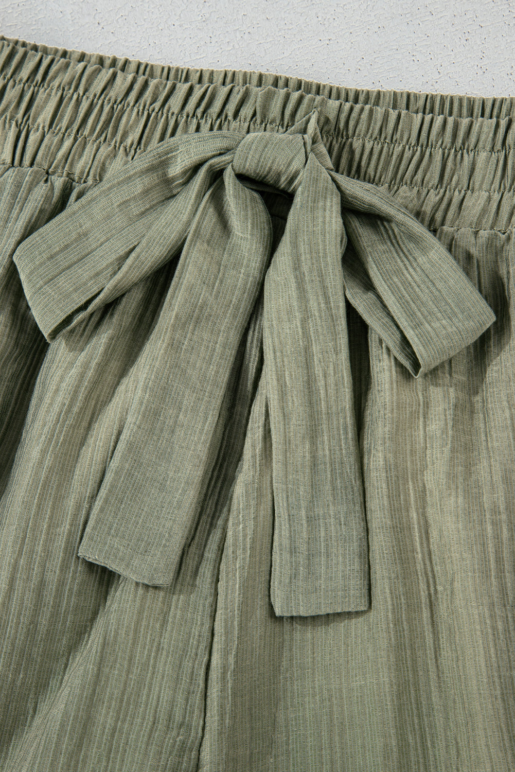 Laurel Green Textured Tie Waist Ruffle Hem Shorts-Bottoms/Casual Shorts-[Adult]-[Female]-2022 Online Blue Zone Planet