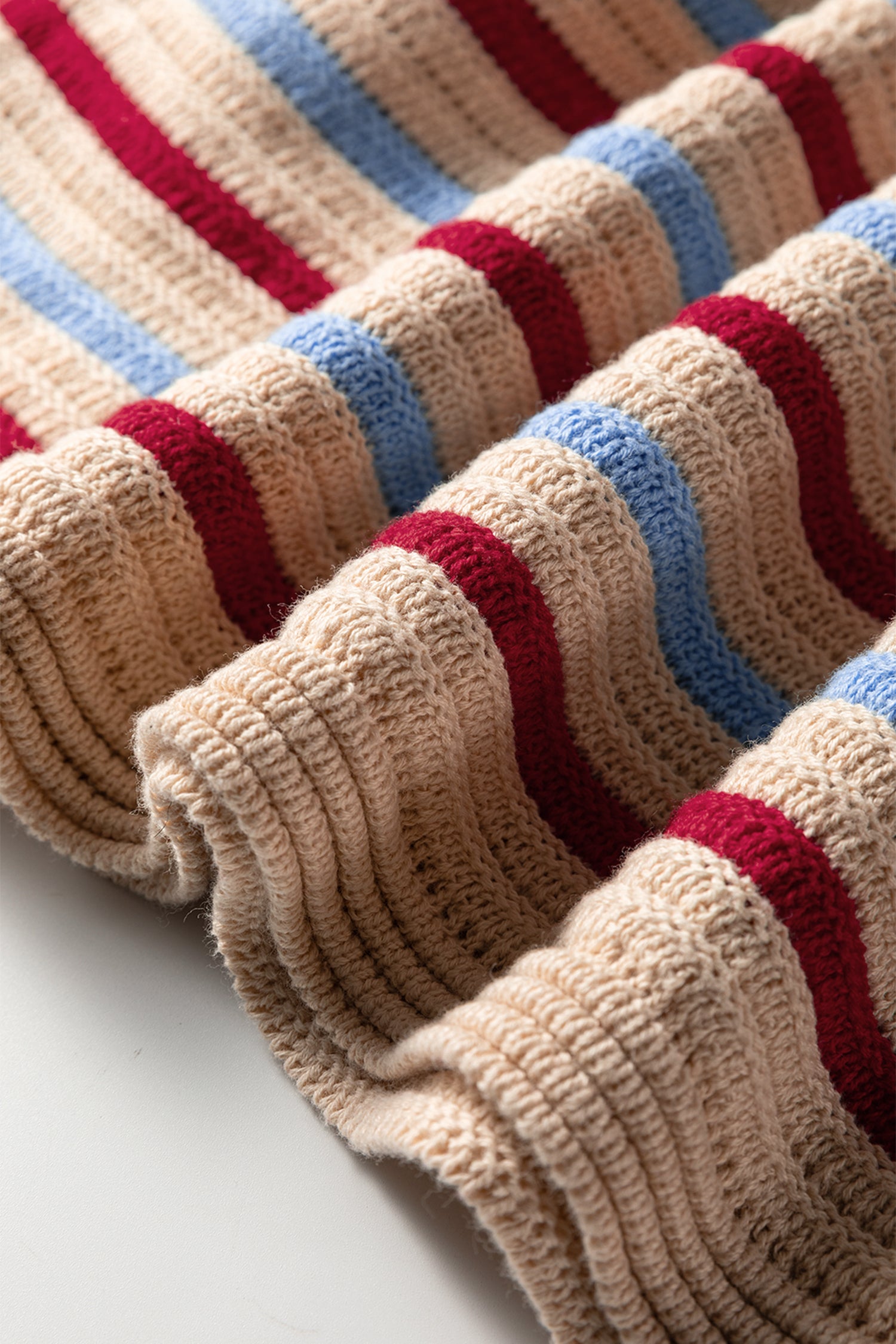 Khaki Stripe Drop Shoulder Cropped Long Sleeve Fall Sweater-TOPS / DRESSES-[Adult]-[Female]-2022 Online Blue Zone Planet