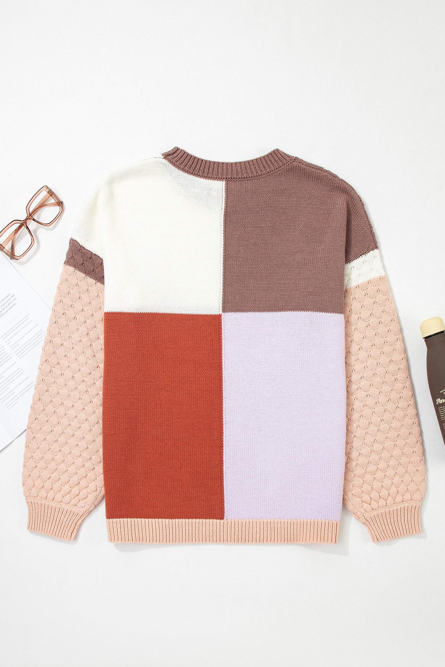 Coffee Mix Texture Colorblock Knit Baggy Sweater-TOPS / DRESSES-[Adult]-[Female]-2022 Online Blue Zone Planet
