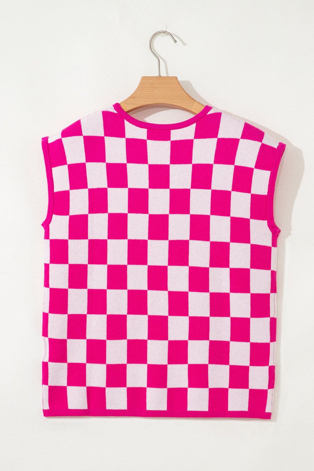 Rose Check Pattern Cap Sleeve Knitted Sweater-TOPS / DRESSES-[Adult]-[Female]-2022 Online Blue Zone Planet
