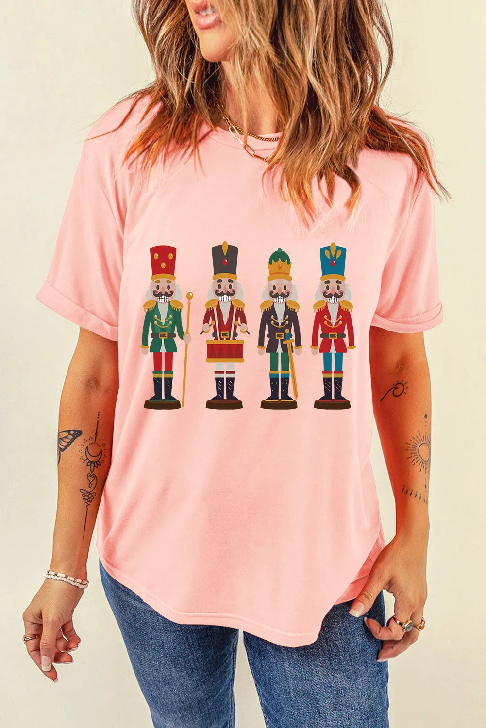 Nutcracker Round Neck Short Sleeve T-Shirt-TOPS / DRESSES-[Adult]-[Female]-Blush Pink-S-2022 Online Blue Zone Planet