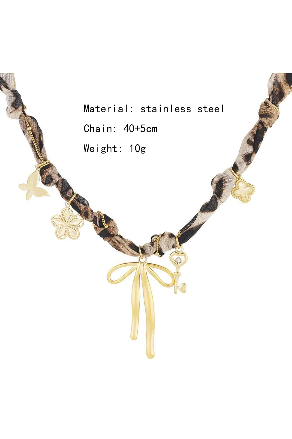 Gold Heart Cross Flower Bow Charm Leopard Scarf Necklace-Necklaces-[Adult]-[Female]-2022 Online Blue Zone Planet