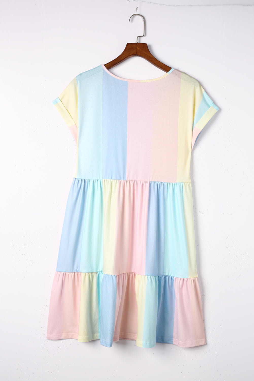 Multicolor Striped Color Block Tiered Mini Dress Blue Zone Planet