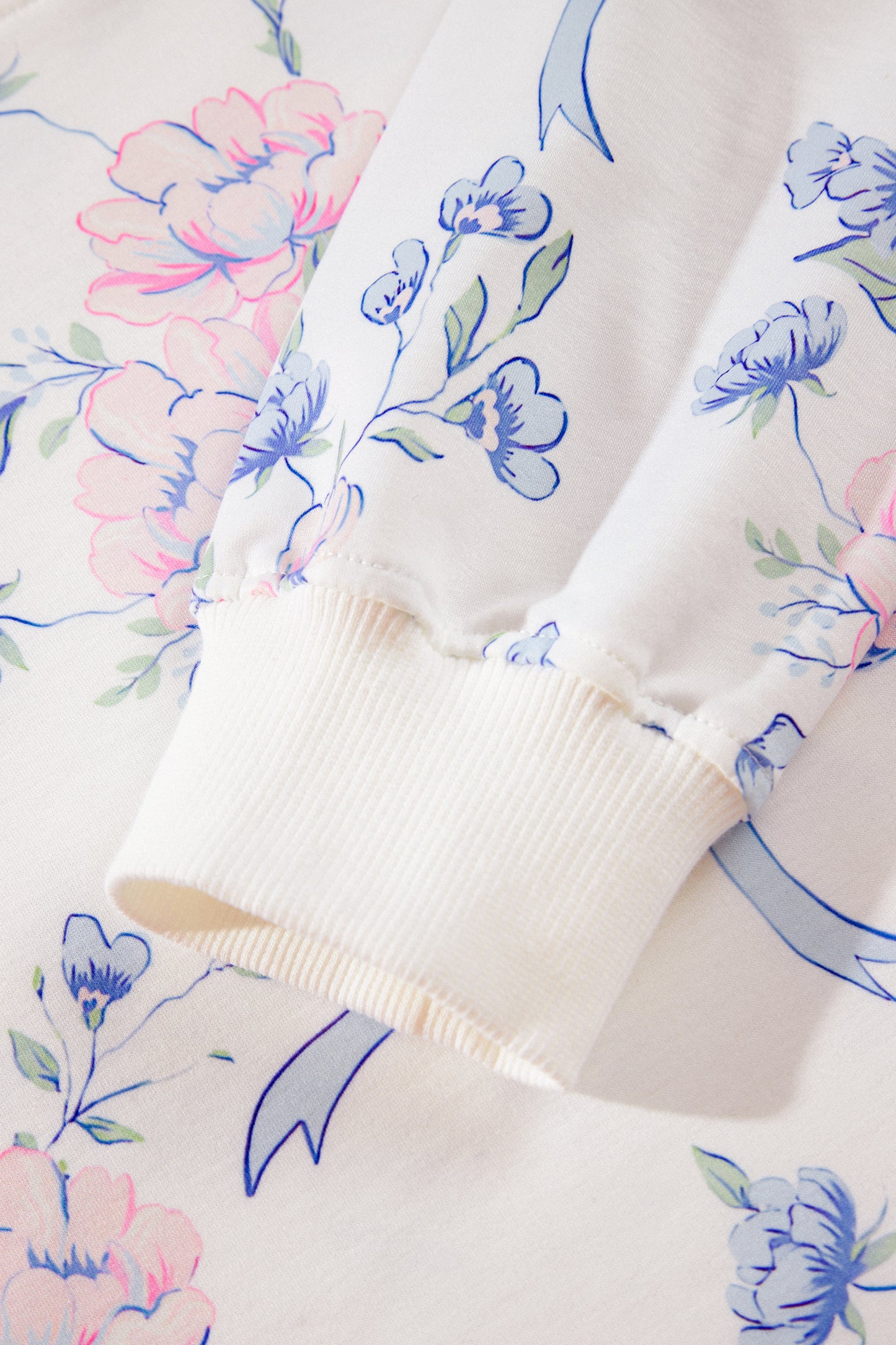 White Floral Print Long Sleeve Top Elastic Waist Skort Two Piece Dresses-TOPS / DRESSES-[Adult]-[Female]-2022 Online Blue Zone Planet