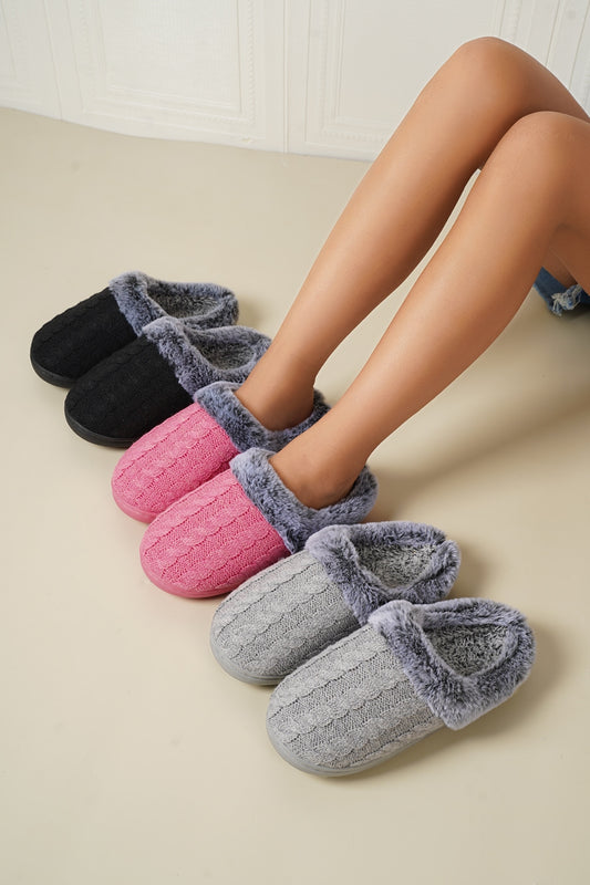 Blue Zone Planet | Cable-Knit Fluff Round Toe Slippers-SHOES-[Adult]-[Female]-2022 Online Blue Zone Planet