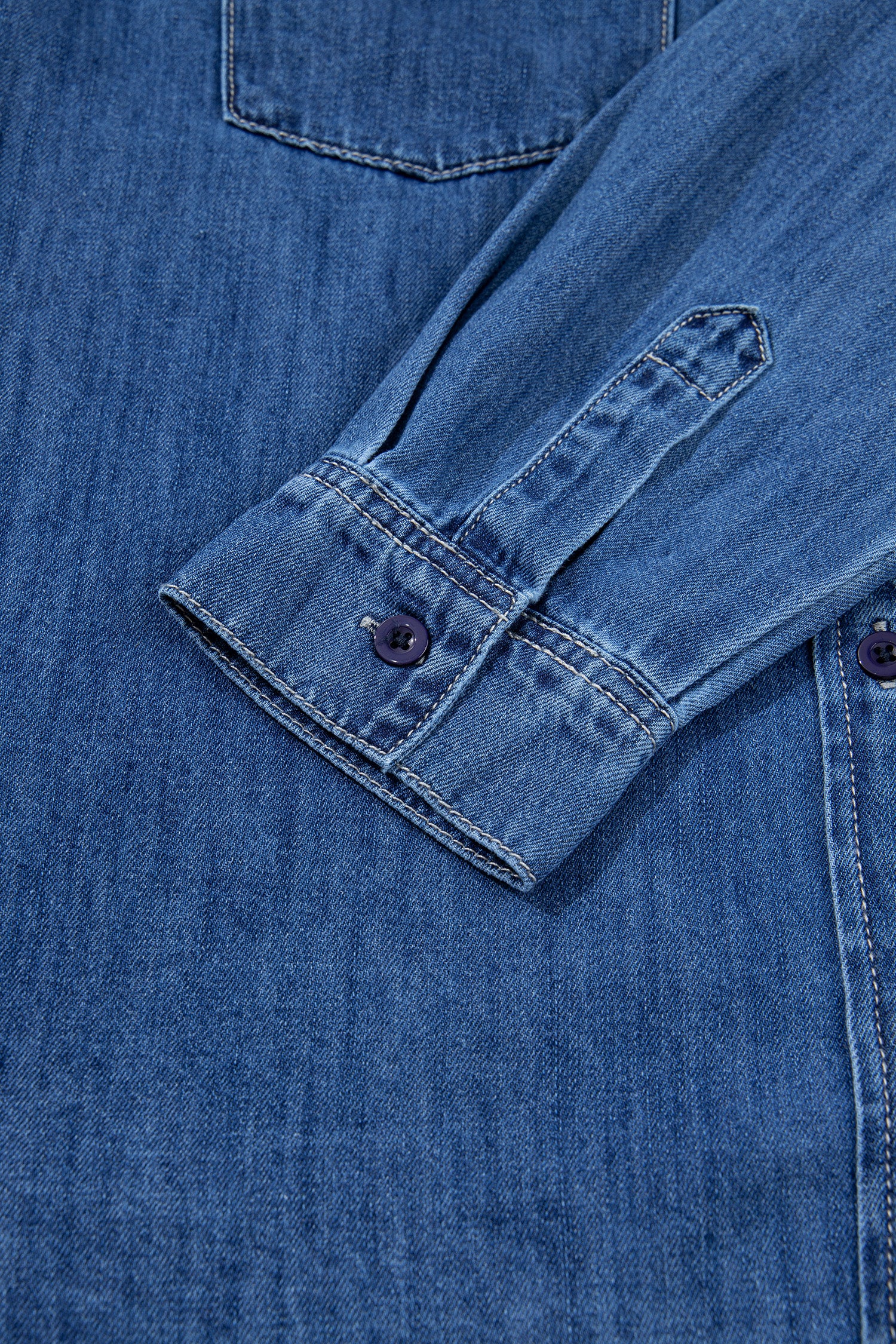 Sail Blue Western Patch Pockets Tunic Length Long Sleeve Denim Shirt-Tops/Blouses & Shirts-[Adult]-[Female]-2022 Online Blue Zone Planet