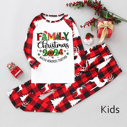 Blue Zone Planet | Christmas Loungewear Parent-Child Set Plaid Patchwork Letter Print Loungewear (Kids)-[Adult]-[Female]-Red-4Y-2022 Online Blue Zone Planet