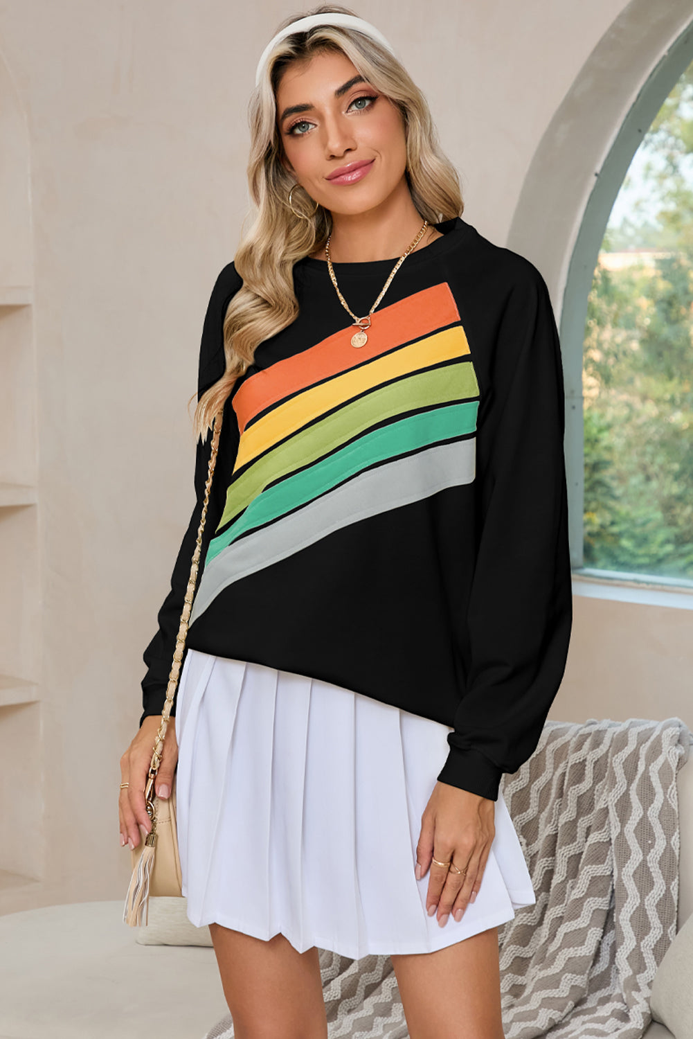 Blue Zone Planet |  Black Rainbow Colorblock Pullover Sweatshirt