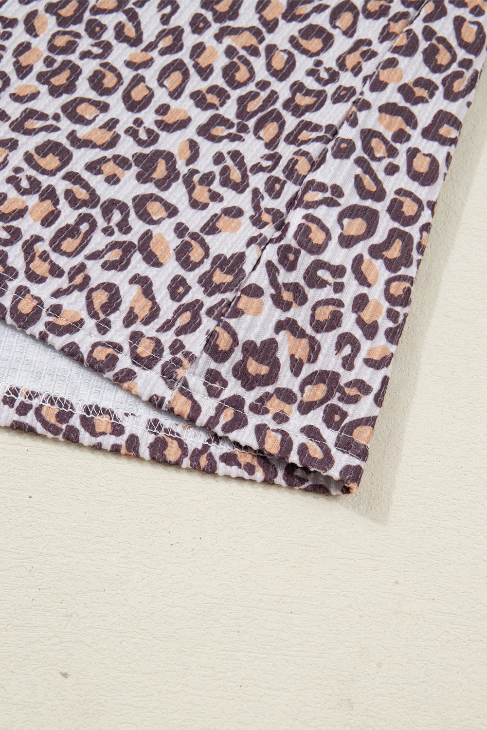 Khaki Leopard Ribbed Long Sleeve Top Drawstring Shorts 2pcs Outfit-Two Piece Sets/Short Sets-[Adult]-[Female]-2022 Online Blue Zone Planet