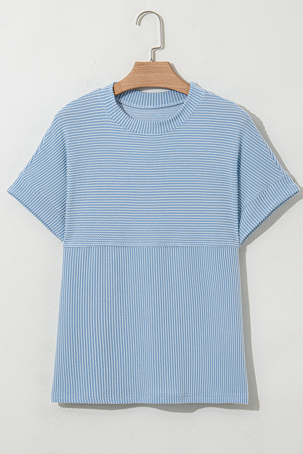 Myosotis Plain Corded Knit Mock Neck T Shirt-Tops/Tops & Tees-[Adult]-[Female]-2022 Online Blue Zone Planet