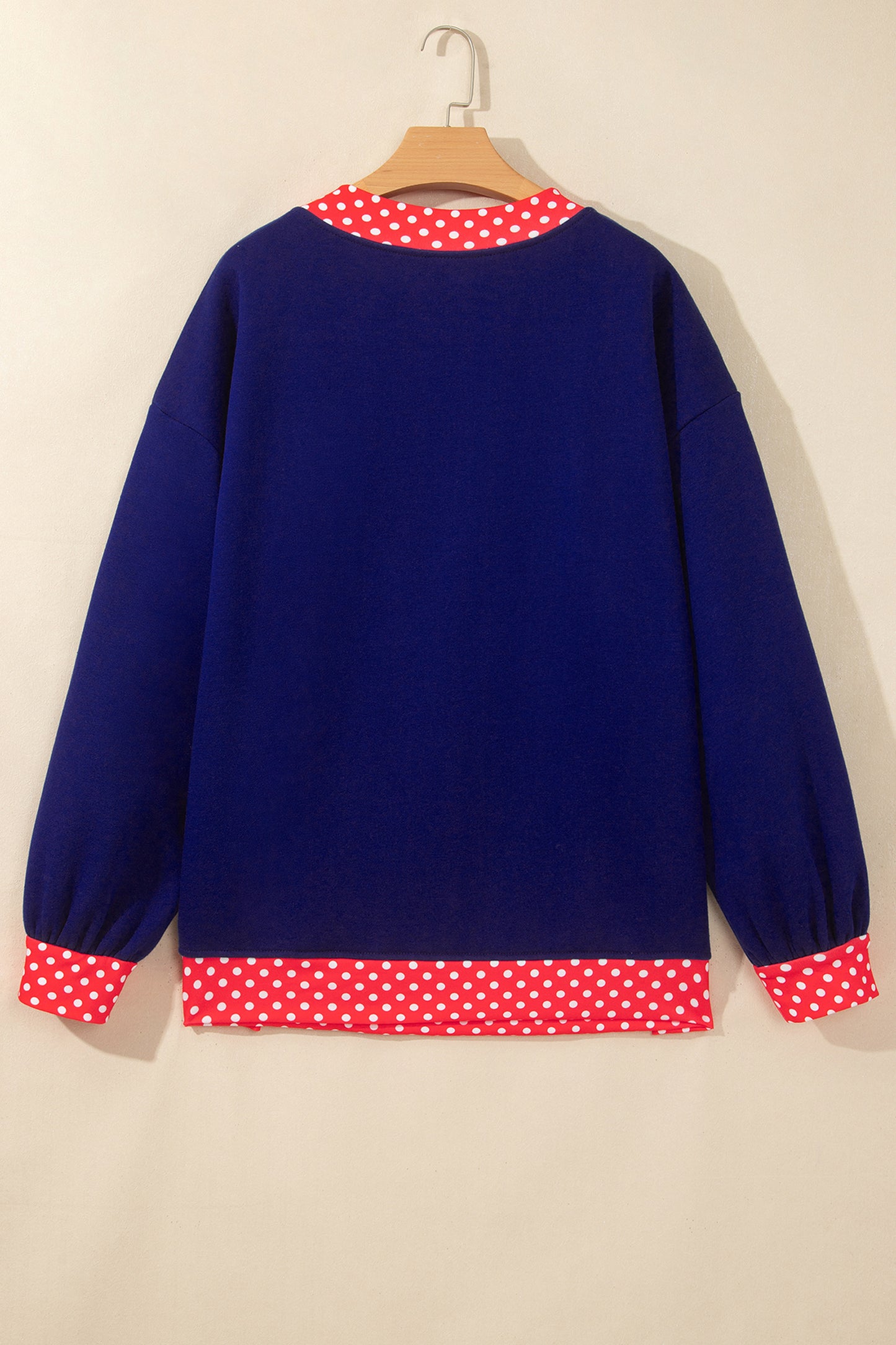 Dirty blue Colorblock Polka Dot Contrast Trim Oversized Sweatshirt-Tops/Sweatshirts & Hoodies-[Adult]-[Female]-2022 Online Blue Zone Planet