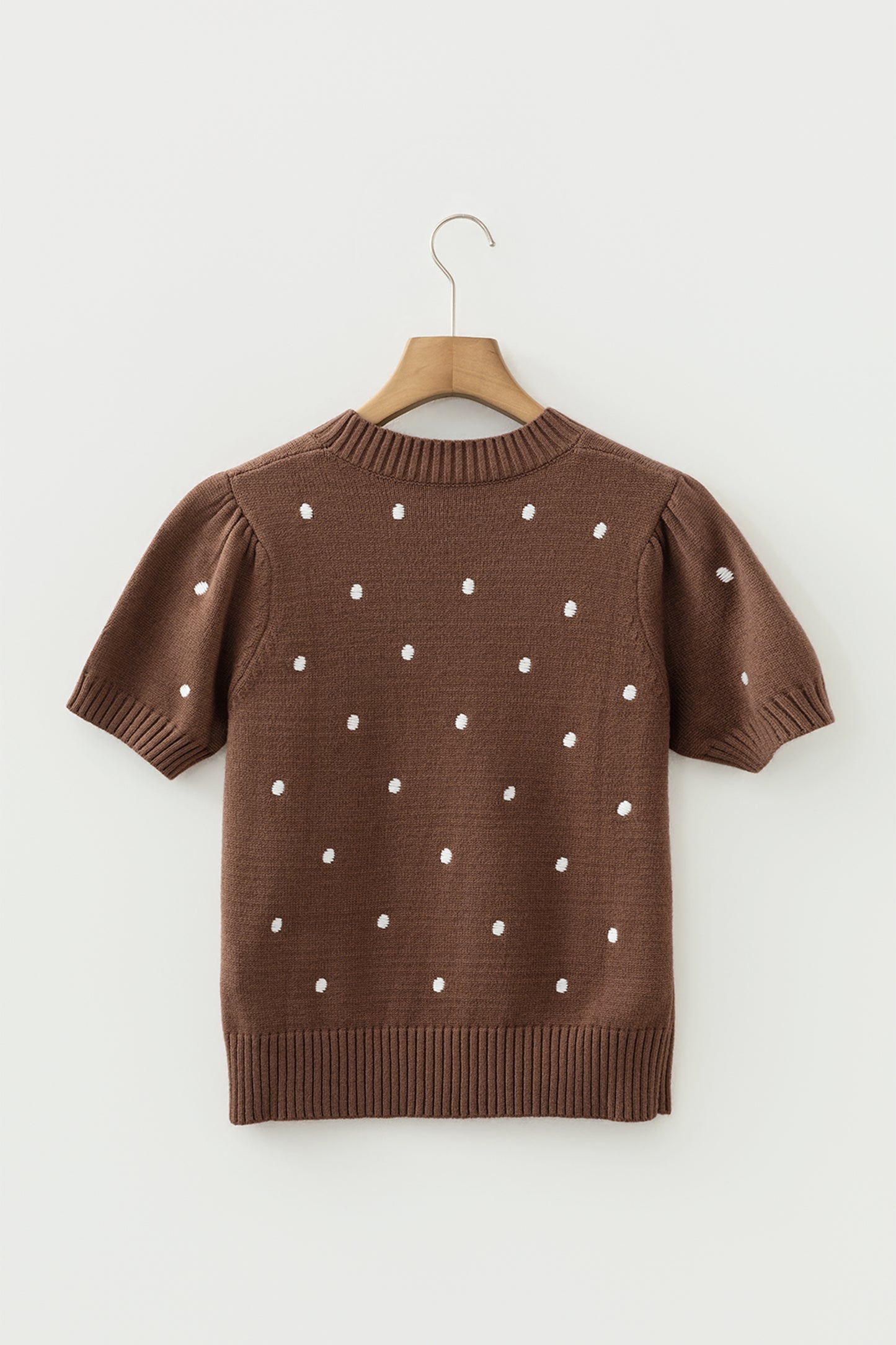 Chestnut Elegant Polka Dot Bubble Short Sleeve Sweater-TOPS / DRESSES-[Adult]-[Female]-2022 Online Blue Zone Planet