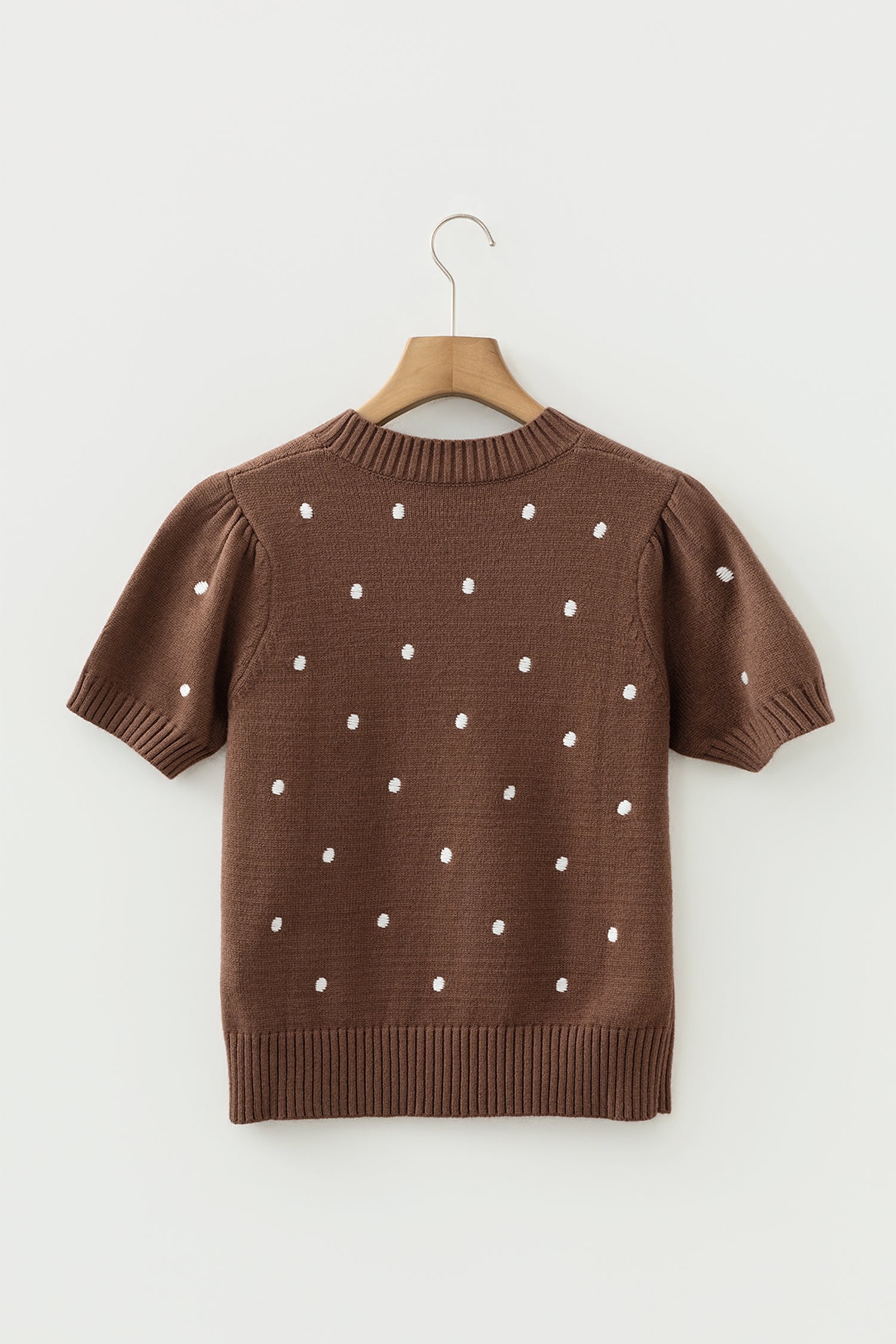 Chestnut Elegant Polka Dot Bubble Short Sleeve Sweater-TOPS / DRESSES-[Adult]-[Female]-2022 Online Blue Zone Planet