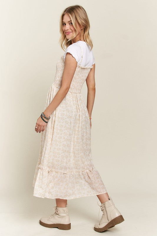 ADORA Smocked Floral Ruffled Hem Cami Dress-TOPS / DRESSES-[Adult]-[Female]-2022 Online Blue Zone Planet