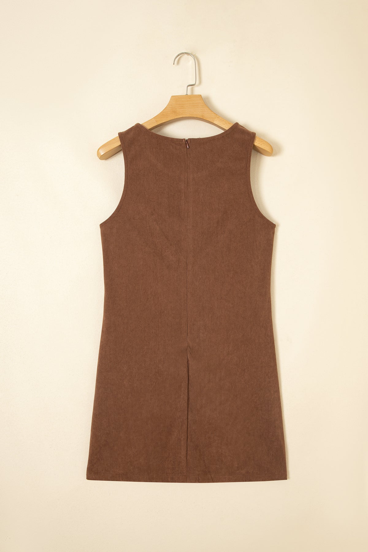 Coffee Geometric Embroidery Sleeveless Corduroy Shift Dress-TOPS / DRESSES-[Adult]-[Female]-2022 Online Blue Zone Planet